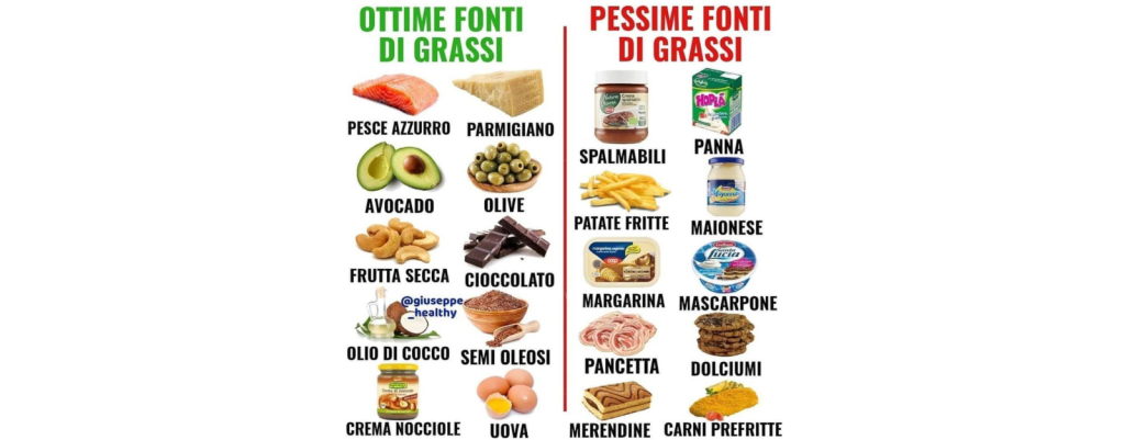 Ottime vs pessime fonti di grassi (fonte immagine Instagram @giuseppe_healthy)